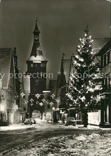 Winnenden Marktstrasse mit Torturm im Schnee Weihnachtsbeleuchtung Kat. Winnenden