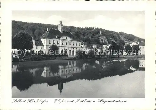 Bad Karlshafen Hafen mit Rathaus und Hugenottenturm Kat. Bad Karlshafen