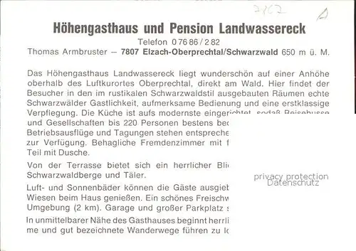 Elzach Gasthaus Pension Landwassereck Kat. Elzach