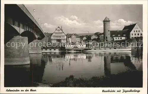Holzminden Weser Weserbruecke mit Jugendherberge Turm Kat. Holzminden