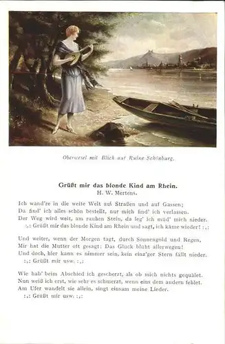Oberwesel Rhein Ruine Schoenburg Rheinlied H. W. Mertens Musik / Oberwesel /Rhein-Hunsrueck-Kreis LKR