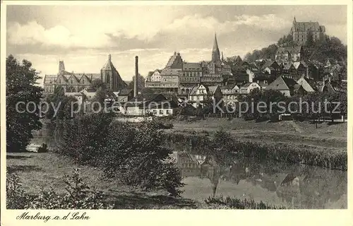 Marburg Lahn Uferpartie Kirche Schloss Kat. Marburg