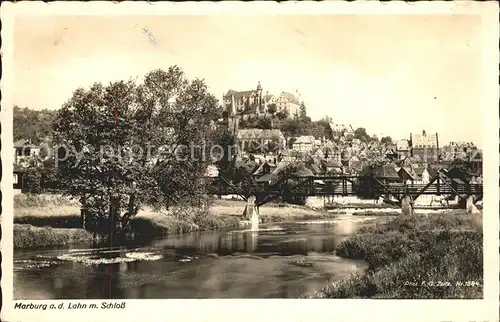 Marburg Lahn Uferpartie Blick zum Schloss Kat. Marburg