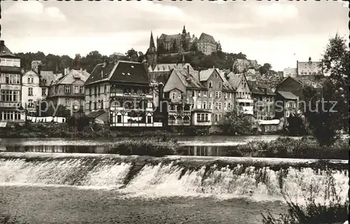 Marburg Lahn Partie am Lahnwehr Schloss Kat. Marburg