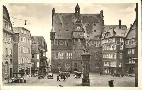 Marburg Lahn Marktplatz mit Rathaus Brunnen Kat. Marburg