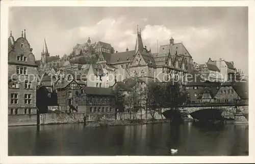 Marburg Lahn Blick vom Troje Damm auf Universitaet und Schloss Kat. Marburg