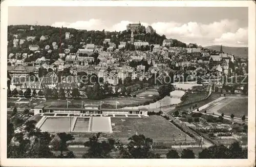 Marburg Lahn Blick von der Bismarckpromenade Sportgelaende Universitaetsstadt Schloss Kat. Marburg