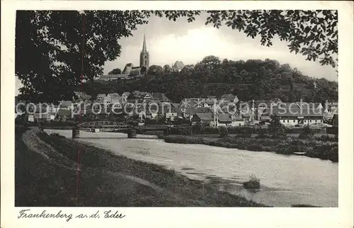 Frankenberg Eder Uferweg am Fluss Bruecke Kirche Kat. Frankenberg (Eder)