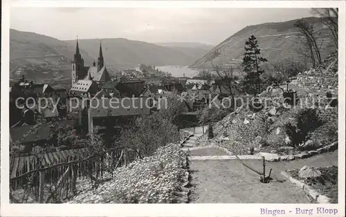 Bingen Rhein Ortsansicht mit Kirche Burg Klopp Kat. Bingen am Rhein