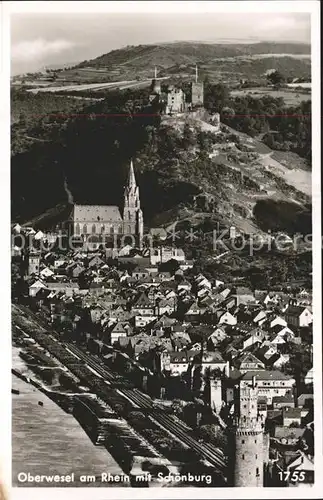 Oberwesel Rhein mit Burg Schoenburg Fliegeraufnahme / Oberwesel /Rhein-Hunsrueck-Kreis LKR