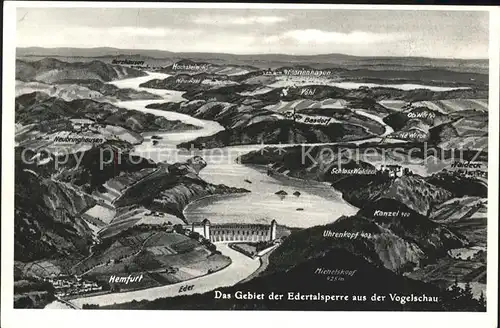 Edersee Gebiet der Edertalsperre aus der Vogelschau Kat. Edertal