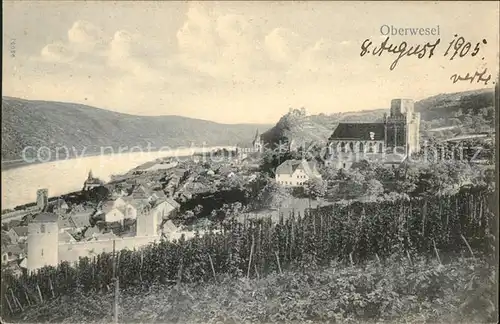 Oberwesel Rhein Panorama mit St. Martins Kirche Burg Schoenburg / Oberwesel /Rhein-Hunsrueck-Kreis LKR