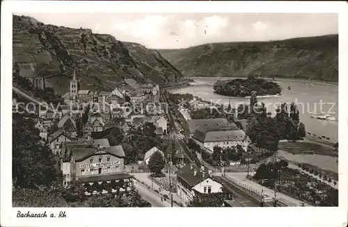 Bacharach Rhein Ortsansicht Hotel Eisenbahn Insel Kat. Bacharach