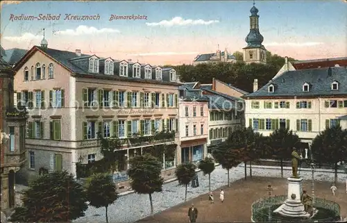 Bad Kreuznach Bismarckplatz Denkmal Statue Kirchturm Radium Solbad Kat. Bad Kreuznach