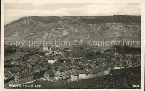 Bingen Rhein Blick von der Eisel Nahemuendung Burg Klopp Kat. Bingen am Rhein