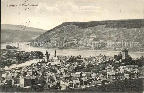 Bingen Rhein Gesamtansicht Burg Klopp Maeuseturm Nahemuendung Bahnpost Kat. Bingen am Rhein