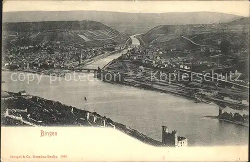 Bingen Rhein Panorama Nahemuendung Maeuseturm Kat. Bingen am Rhein