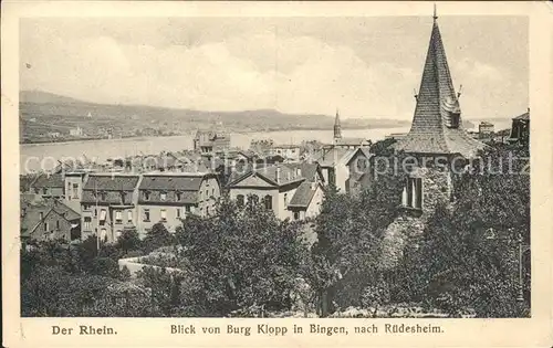 Bingen Rhein Blick von der Burg Klopp nach Ruedesheim Kat. Bingen am Rhein