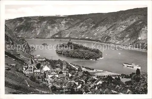 Bacharach Rhein Gesamtansicht Insel Rheindampfer Kat. Bacharach