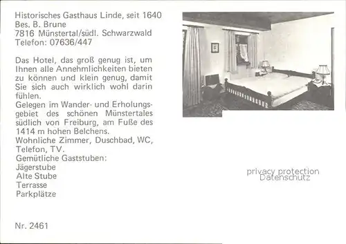 Muenstertal Schwarzwald Historisches Gasthaus Linde Panorama Kat. Muenstertal