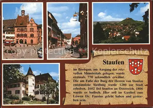 Staufen Breisgau Rathaus Marktbrunnen Hauptstrasse Schloss Gesamtansicht Wappen Geschichte Kat. Staufen im Breisgau