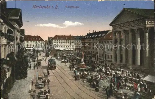 Karlsruhe Marktplatz Strassenbahn Brunnen Kat. Karlsruhe