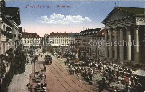 Karlsruhe Marktplatz Strassenbahn Brunnen Kat. Karlsruhe