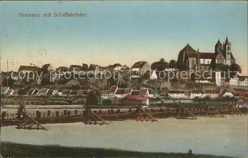 Breisach Rhein mit Schiffsbruecke und Muenster Kat. Breisach am Rhein