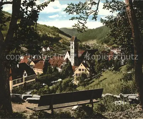 Alpirsbach Ortsblick mit Kirche Parkbank Kat. Alpirsbach