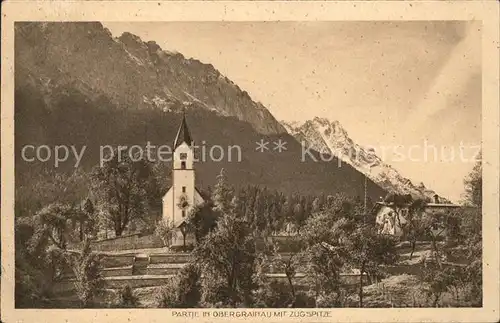 Obergrainau mit Kirche und Zugspitze Kat. Grainau