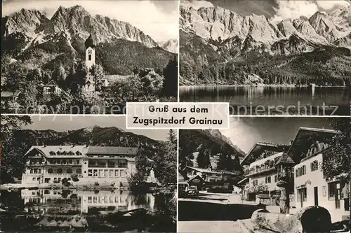 Grainau mit Kirche Hotel See und Zugspitze Kat. Grainau