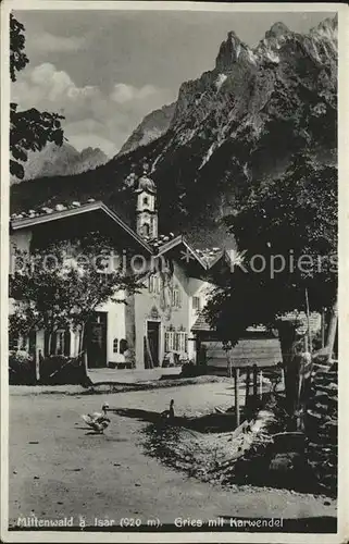 Mittenwald Bayern Gries mit Karwendel Kat. Mittenwald