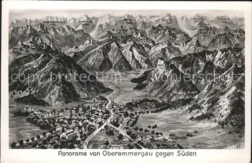 Oberammergau Panorama Reliefkarte Kat. Oberammergau