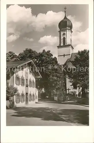 Oberammergau Koelblhaus und Pfarrkirche Kat. Oberammergau