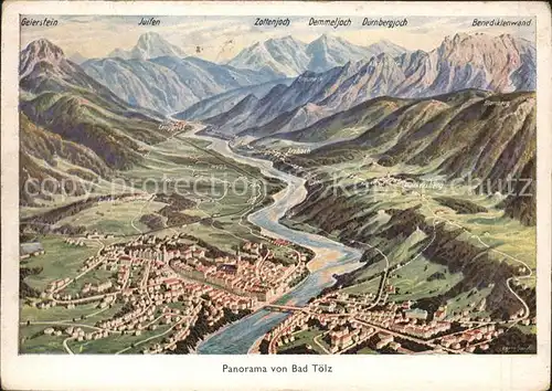 Bad Toelz Panoramakarte mit Alpen Kat. Bad Toelz