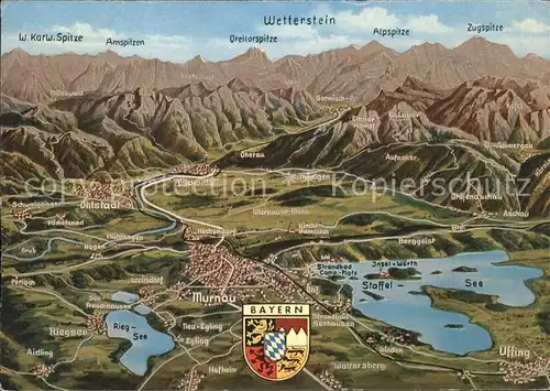 Murnau und Umgebung Panoramakarte Kat. Murnau a.Staffelsee