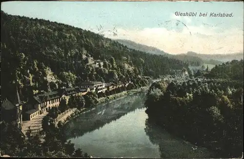 Giesshuebl Sauerbrunn Tschechien Gesamtansicht Partie am Fluss Kat. Kyselka