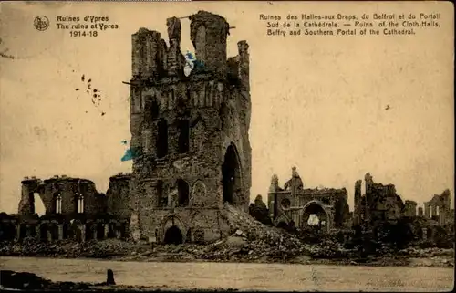 Ypres Ypern West Vlaanderen Ypres Ruines Hallea-aux Draps Beffroi Cathedrale x /  /