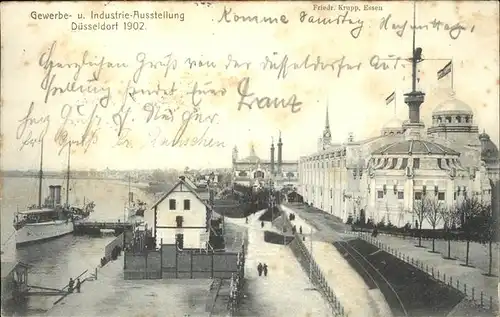 Ausstellung Industrie Gewerbe Kunst Duesseldorf 1902  Hafen Schiff