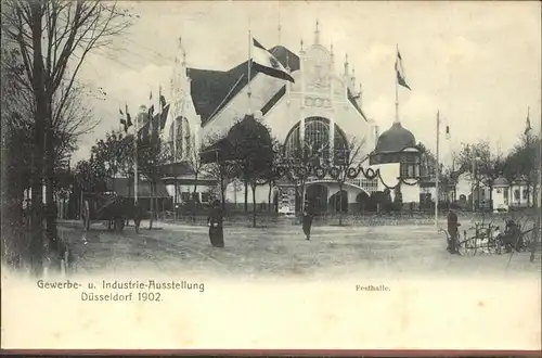 Ausstellung Industrie Gewerbe Kunst Duesseldorf 1902  Festhalle Fahnen