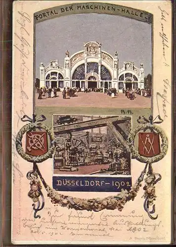 Ausstellung Industrie Gewerbe Kunst Duesseldorf 1902  Wappen Maschinen Halle