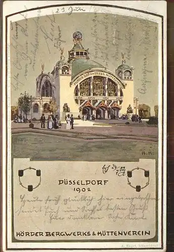 Ausstellung Industrie Gewerbe Kunst Duesseldorf 1902  Kuenstlerkarte H. H. Hoerder Bergwerks Huettenverein