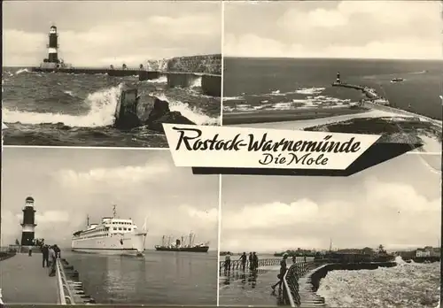 Rostock Warnemuende Leuchtturm u.Faehrschiff Kat. Rostock