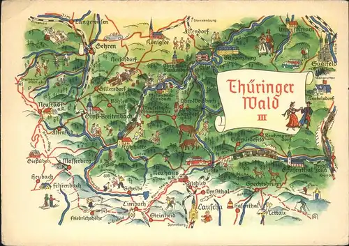 dd35002 Thueringen Region uebersichtskarte Thueringer Wald III Kategorie. Erfurt Alte Ansichtskarten