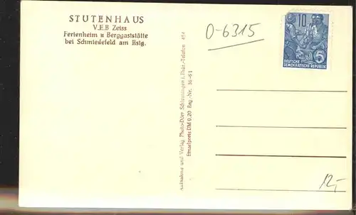 Stutenhaus Adlersberg Ferienheim Berggaststaette Kat. Schmiedefeld Rennsteig