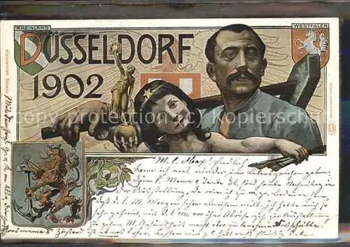 Ausstellung Industrie Gewerbe Kunst Duesseldorf 1902  Schmied Pinsel Wappen Kat. Duesseldorf