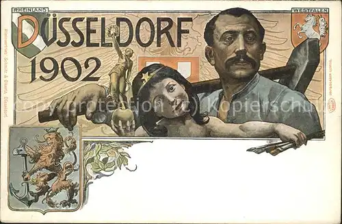 Ausstellung Industrie Gewerbe Kunst Duesseldorf 1902  Schmied Pinsel Wappen Kat. Duesseldorf