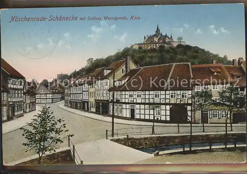 Wernigerode Noeschenrode Strassenansicht mit Blick auf Schloss im Stadtteil Schoenecke