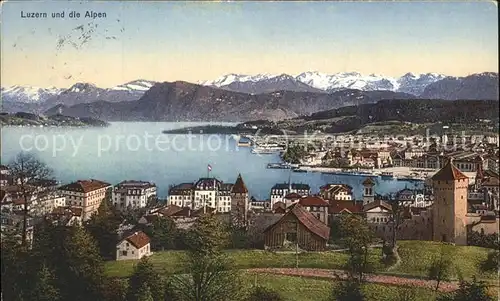 Luzern LU Ortsansicht mit Alpenpanorama / Luzern /Bz. Luzern City