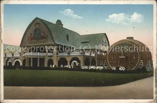 Ausstellung Baufach Leipzig 1913 Bayerische Bierhalle Riesenfass  Kat. Leipzig